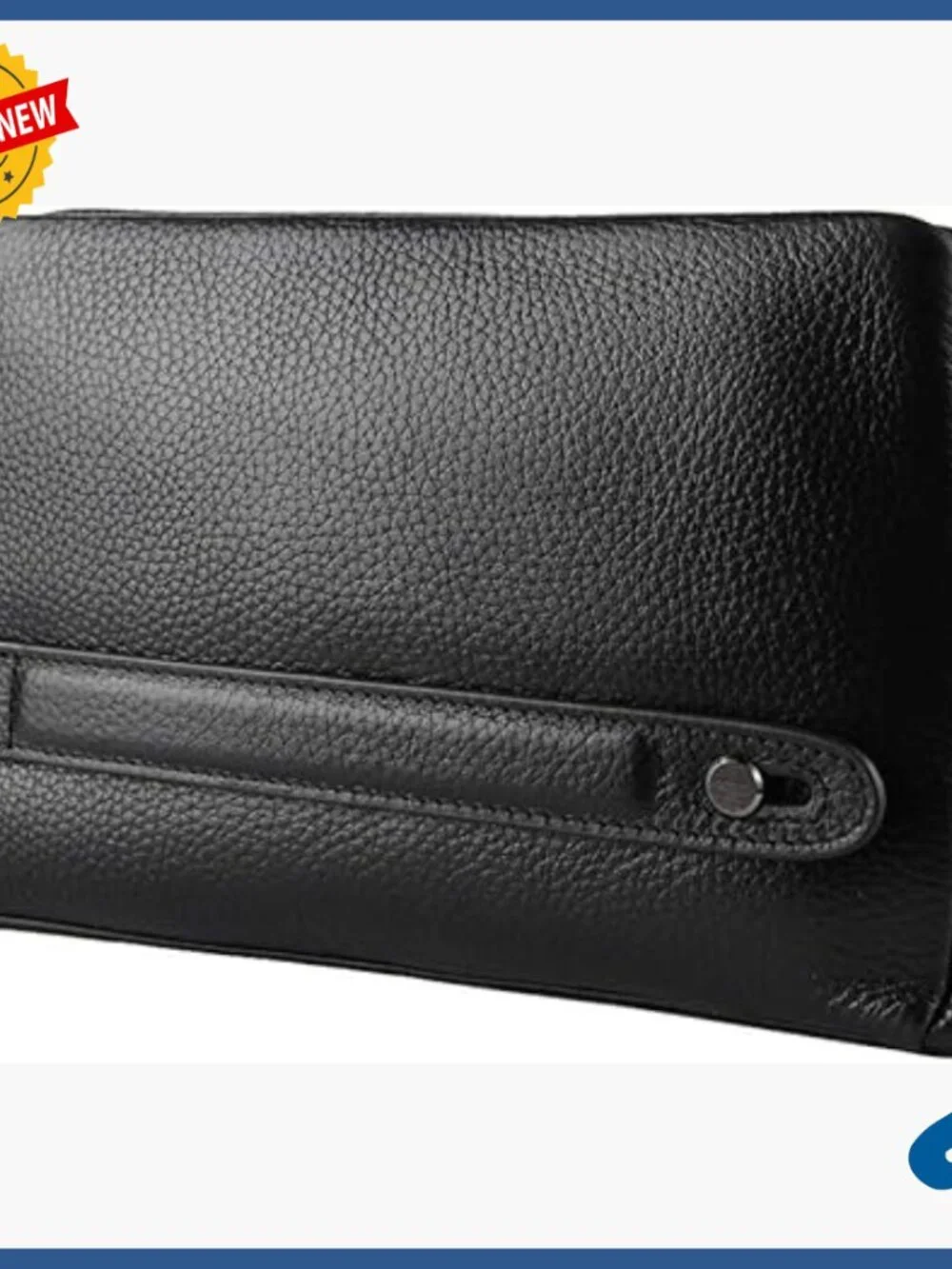 Men's Leather Wallet with Fingerprint Lock, Zipper Closure, Minimalist Design